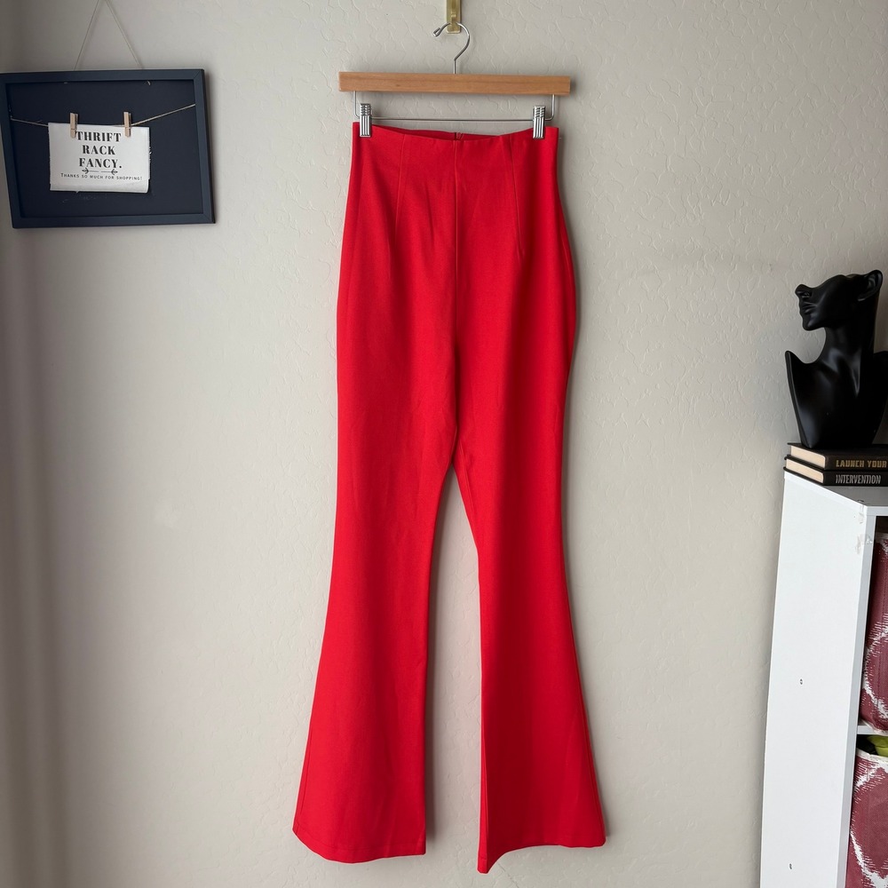 The Dolls House Fashion Pants Red High Waisted Flare Leg Trousers Size Small